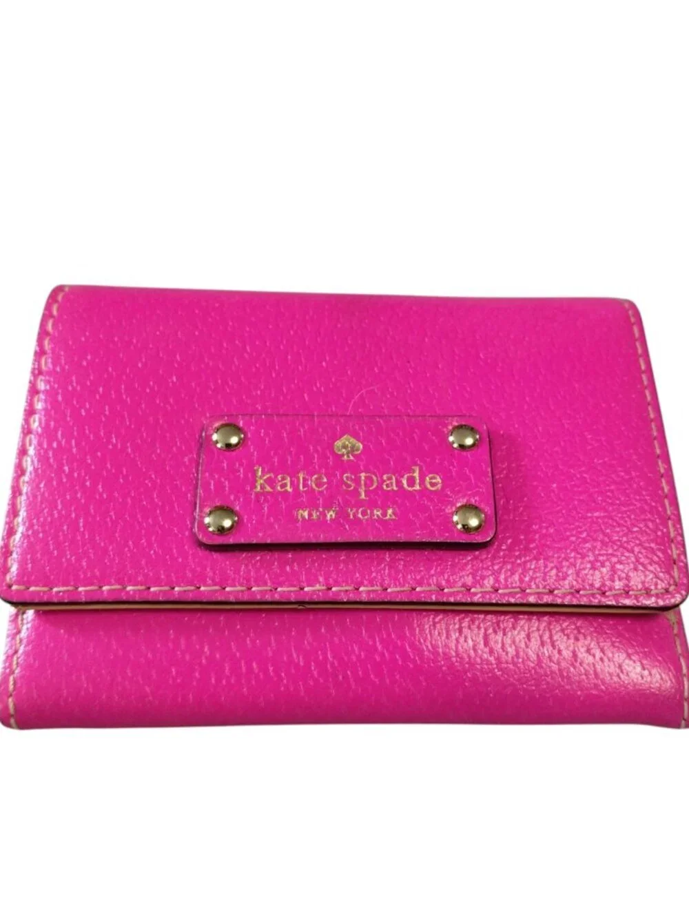 Kate Spade Hot Pink Keyring Mini Wallet Cow Leather Folding Logo Snap Closure